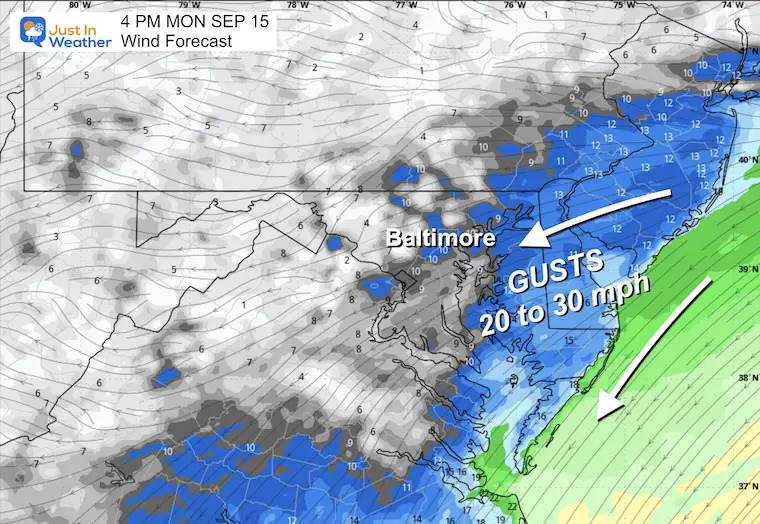 September 15 weather wind forecast Monday afternoon