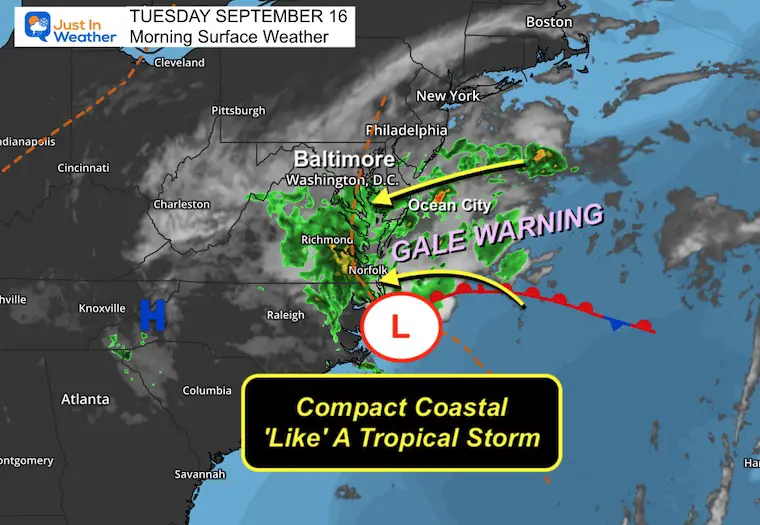 September 16 weather Gale Storm Warning Coastal Tuesday morning