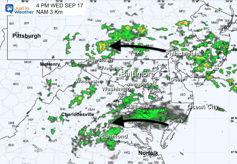 September 16 weather rain forecast radar Wednesday afternoon