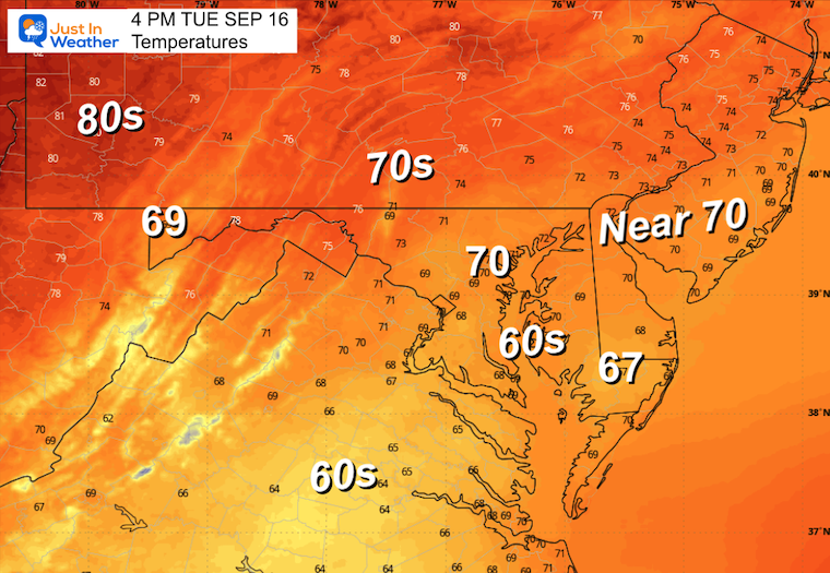 September 16 weather temperatures Tuesday afternoon