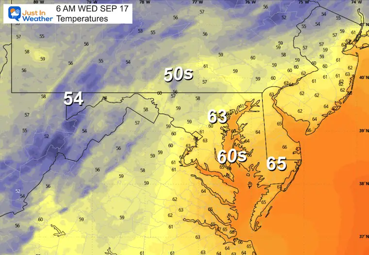 September 16 weather temperatures Wednesday morning