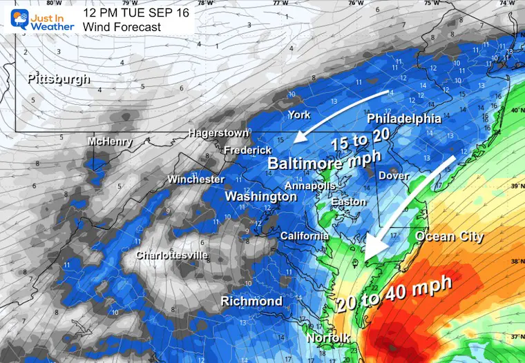 September 16 wind forecast Tuesday noon