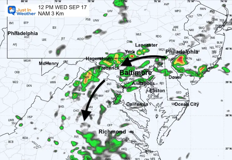 September 17 weather storm rain forecast Wednesday noon