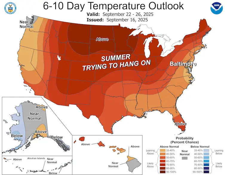 September 17 weather temperature outlook NOAA