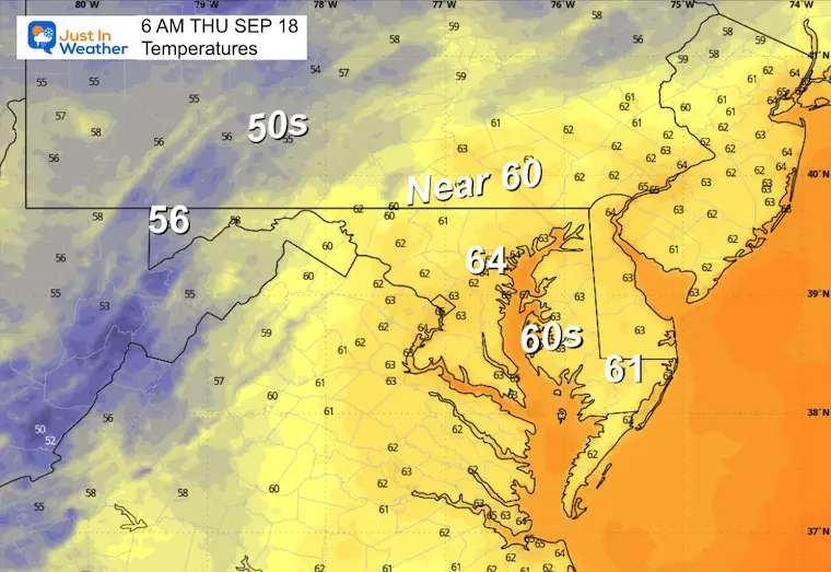 September 17 weather temperatures Thursday morning