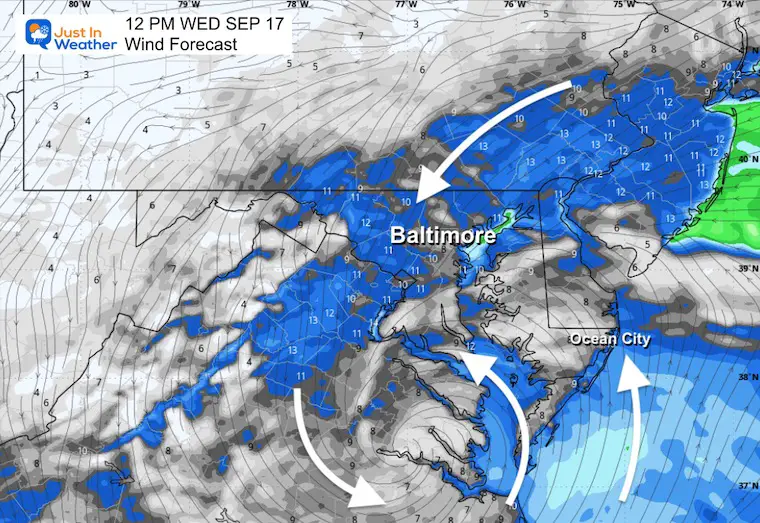 September 17 weather storm wind forecast Wednesday noon