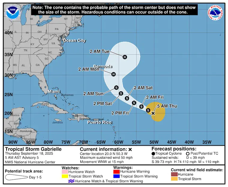 September 18 weather Tropical Storm Garbielle