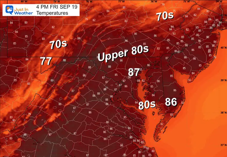 September 18 weather temperatures Friday afternoon