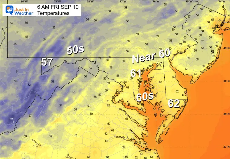 September 18 weather temperatures Friday morning