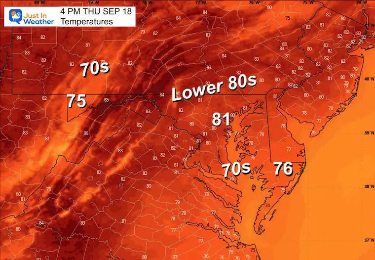 September 18 weather temperatures Thursday afternoon