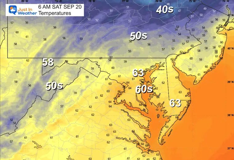September 19 weather forecast temperatures Saturday morning