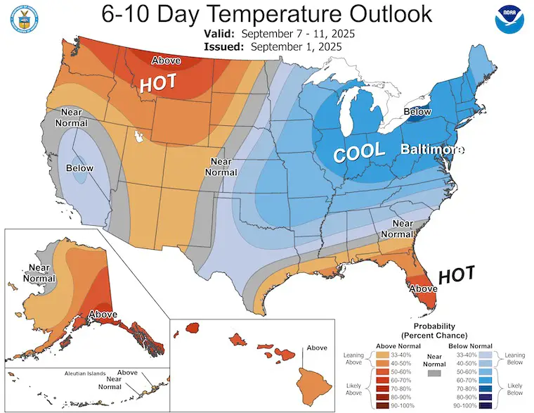September 2 weather NOAA temperature Outlook