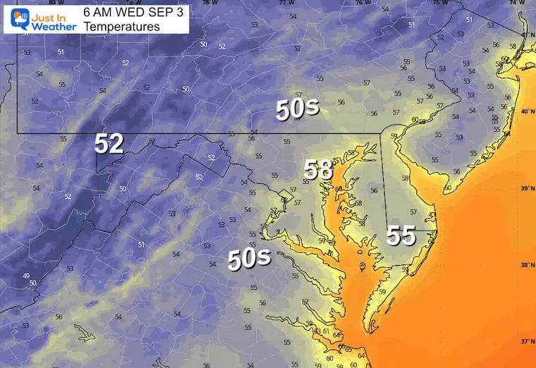 September 2 weather temperatures Wednesday morning