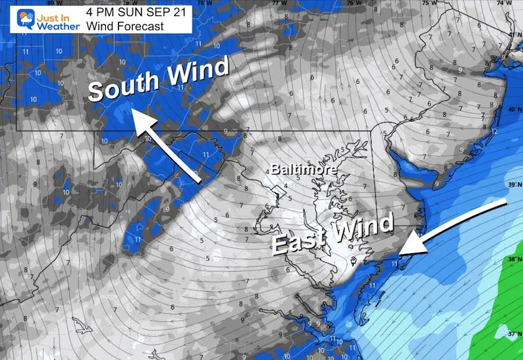 September 21 weather forecast wind Sunday afternoon