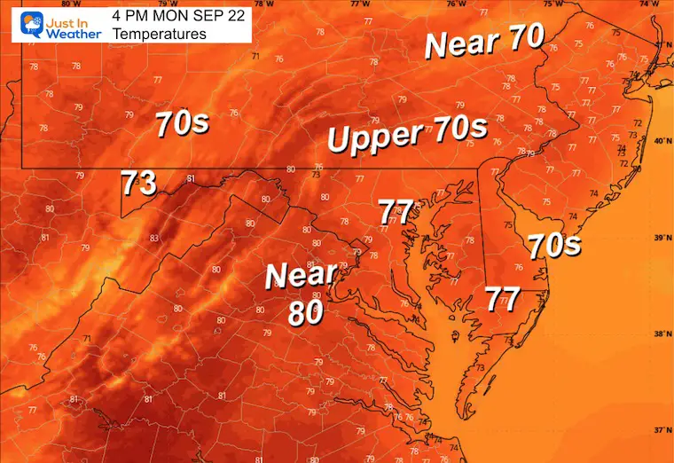 September 22 weather temperatures Monday afternoon