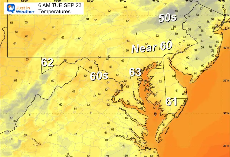 September 22 weather temperatures Tuesday morning