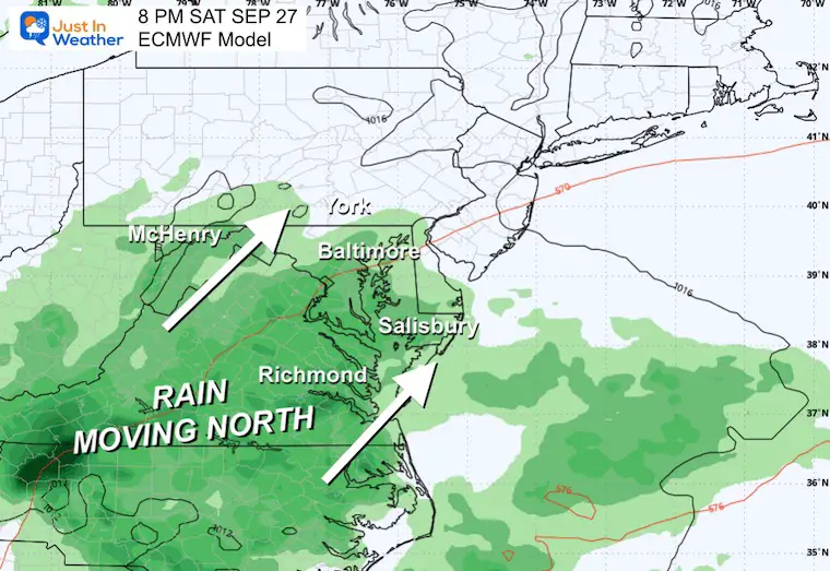 September 25 weather weekend rain Saturday night 