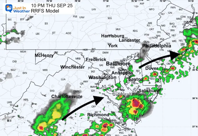 September 25 weather storm radar forecast Thursday 10 PM