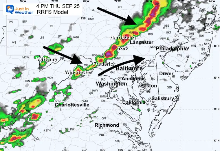September 25 weather storm radar forecast Thursday 4 PM