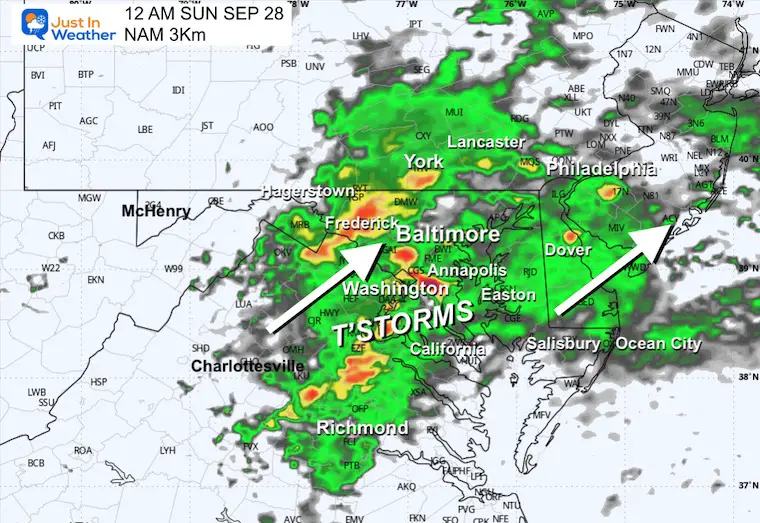 September 26 weather forecast radar rain Saturday midnight