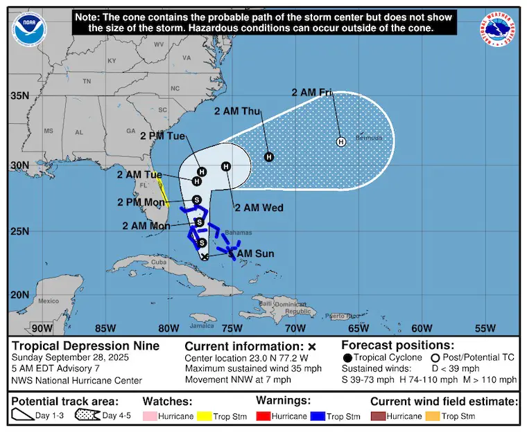 September 28 weather tropical depression nine NHC Forecast