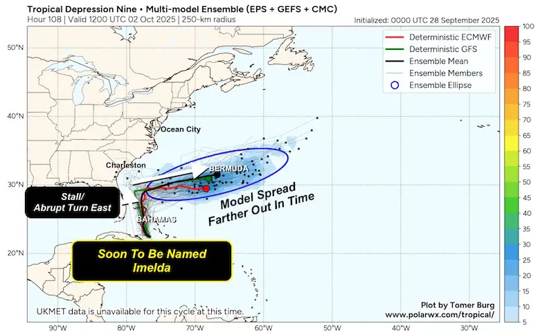 September 28 weather tropical depression 9 Imelda model forecast