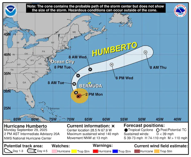 September 29 weather Hurricane Humberto Track NHC