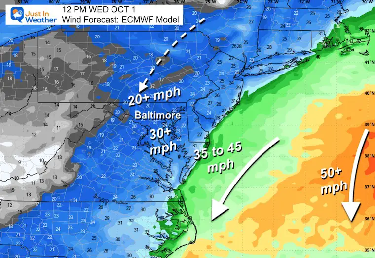 September 29 weather wind forecast Wednesday Hurricane Imelda