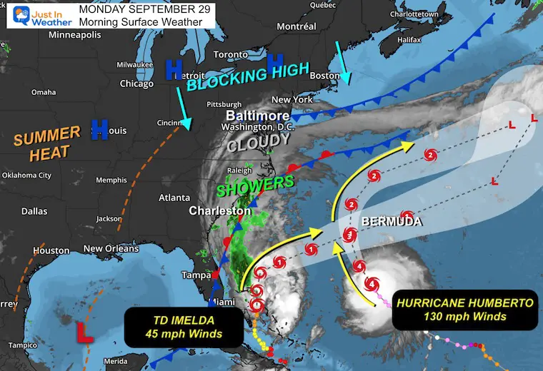 September 29 weather Monday morning Hurricane Humberto and TS Imelda