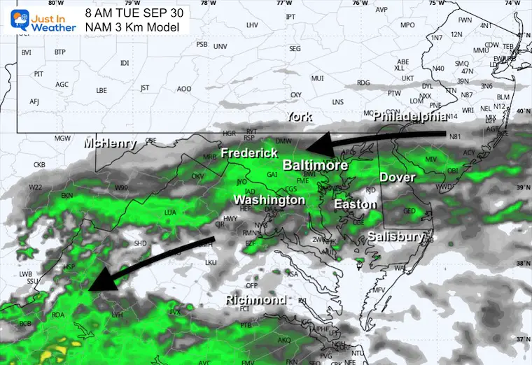 September 29 weather radar forecast rain Tuesday morning