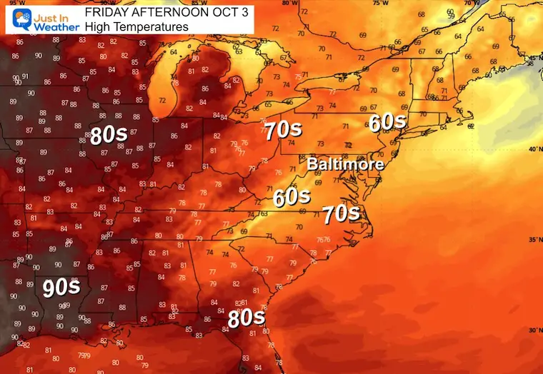 September 29 weather temperatures Friday afternoon