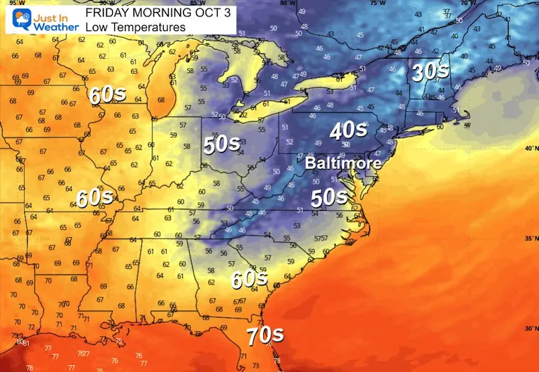 September 29 weather temperatures Friday morning