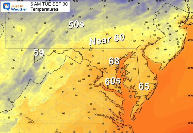September 29 weather temperatures Tuesday morning