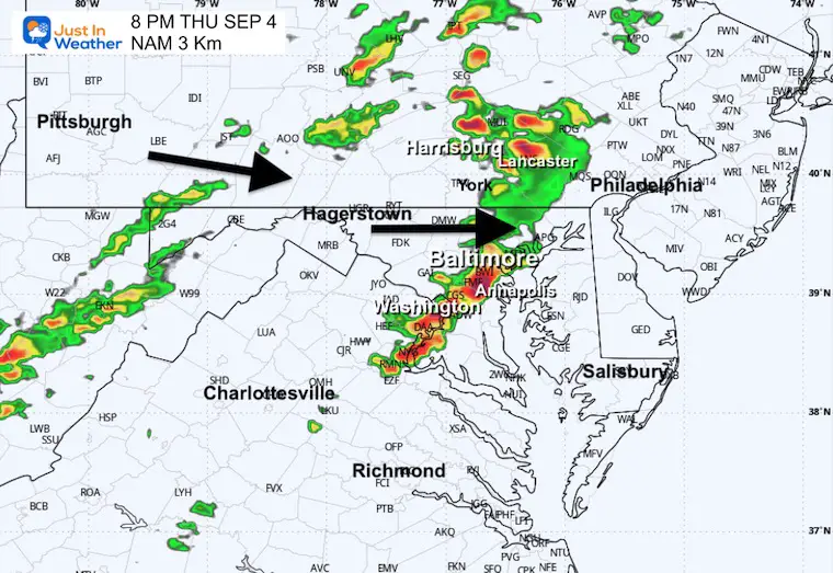 September 3 weather storm radar Thursday night