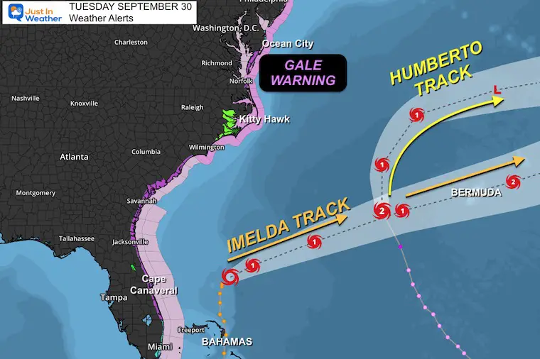 September 30 weather gale warning Hurricane Humberto and Imelda