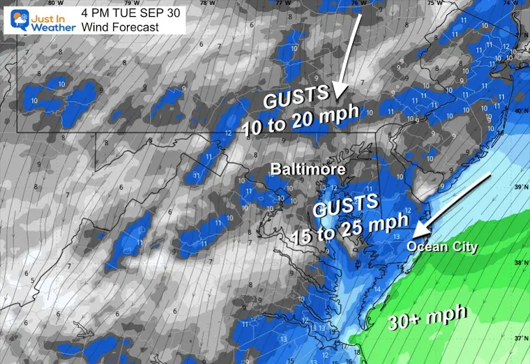 September 30 weather wind forecast Tuesday afternoon