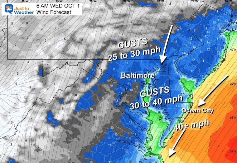 September 30 weather wind forecast Wednesday morning