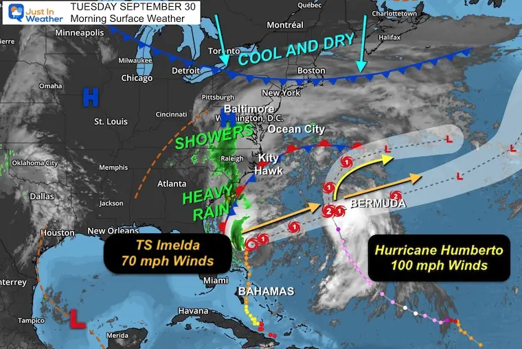 September 30 weather hurricane Humberto and Imelda Tuesday morning