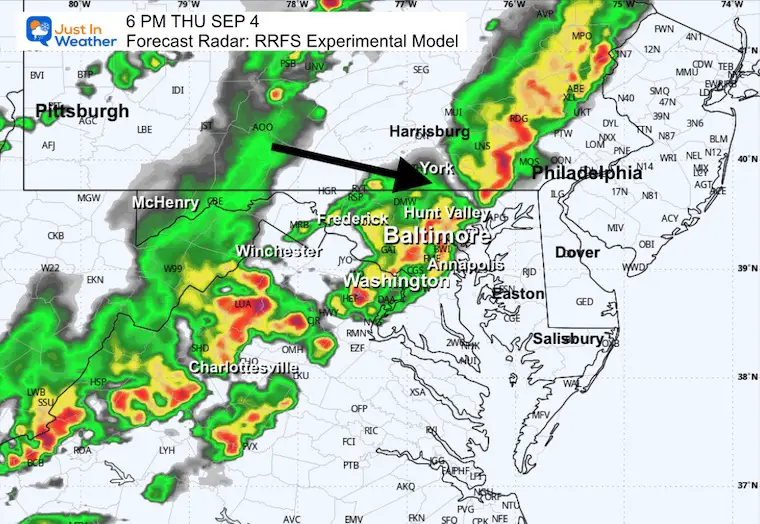 September 4 weather forecast rain storm radar Thursday evening 6 PM
