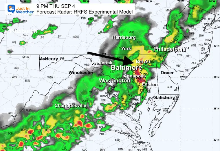 September 4 weather forecast rain storm radar Thursday night 9 PM