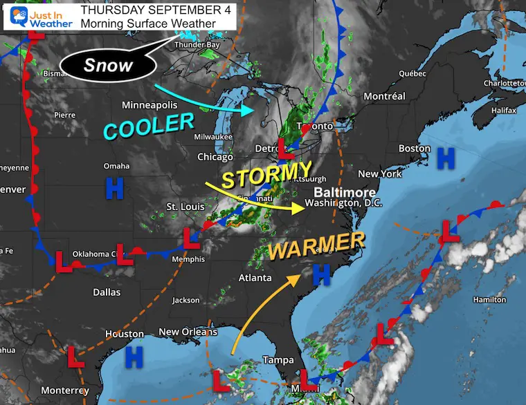 September 4 weather storm map Thursday morning