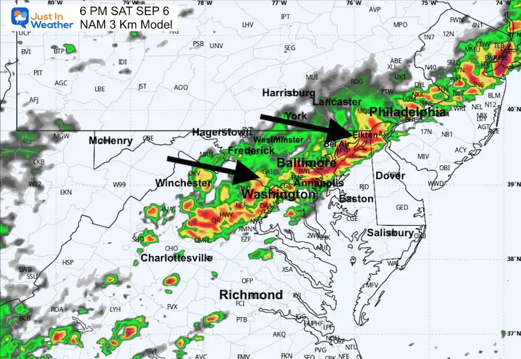 September 5 weather storm radar Saturday 6 PM