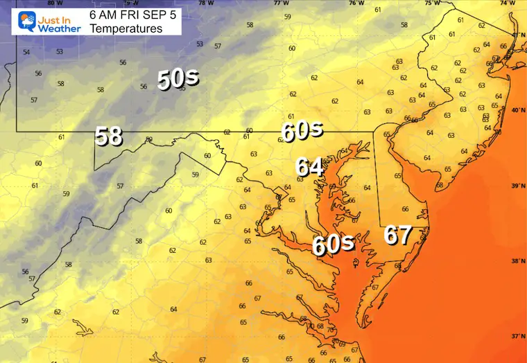 September 4 weather temperatures Friday morning