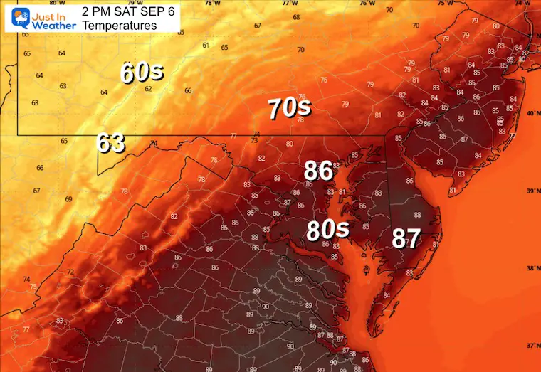 September 5 weather temperatures Saturday afternoon