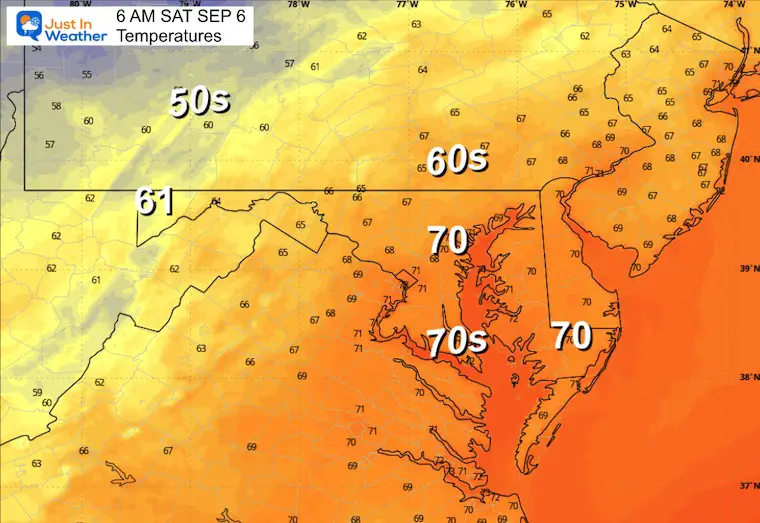 September 5 weather temperatures Saturday morning