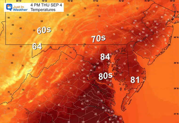 September 4 weather temperatures Thursday afternoon