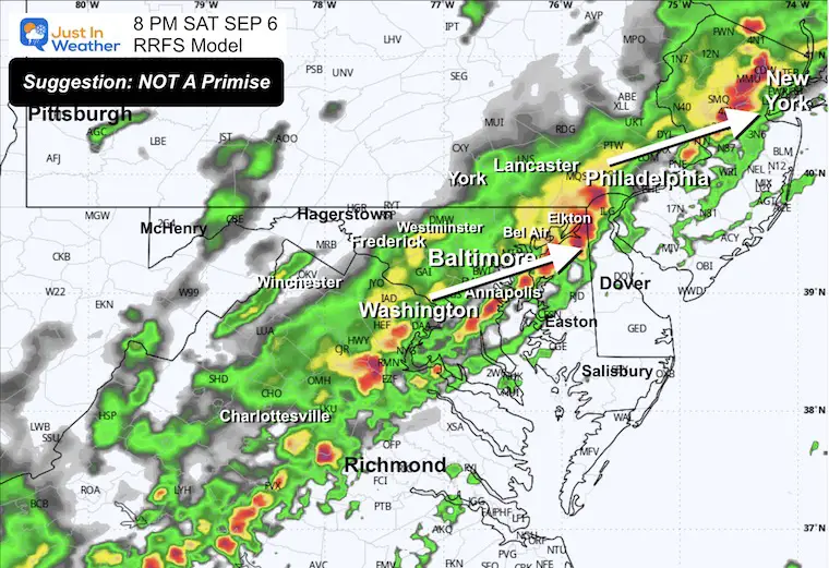 September 6 weather rain radar forecast Saturday 8 PM