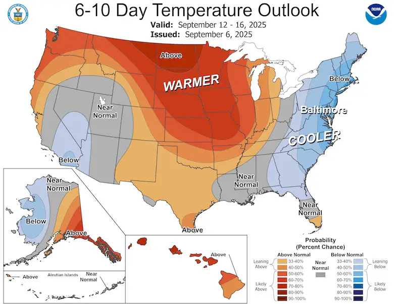 September 7 weather NOAA Temperature Outlook