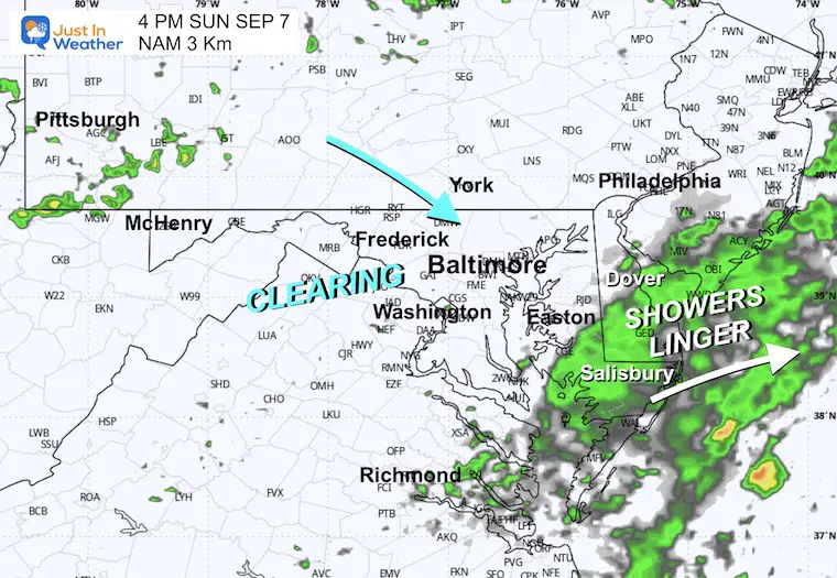 September 7 weather rain forecast radar Sunday 4 PM