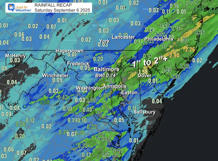 September 7 weather rainfall Saturday
